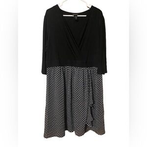 Lane Bryant Wrap Ruffle Dress Womens 20 Black & White Polka Dot 3/4 Sleeve Lined